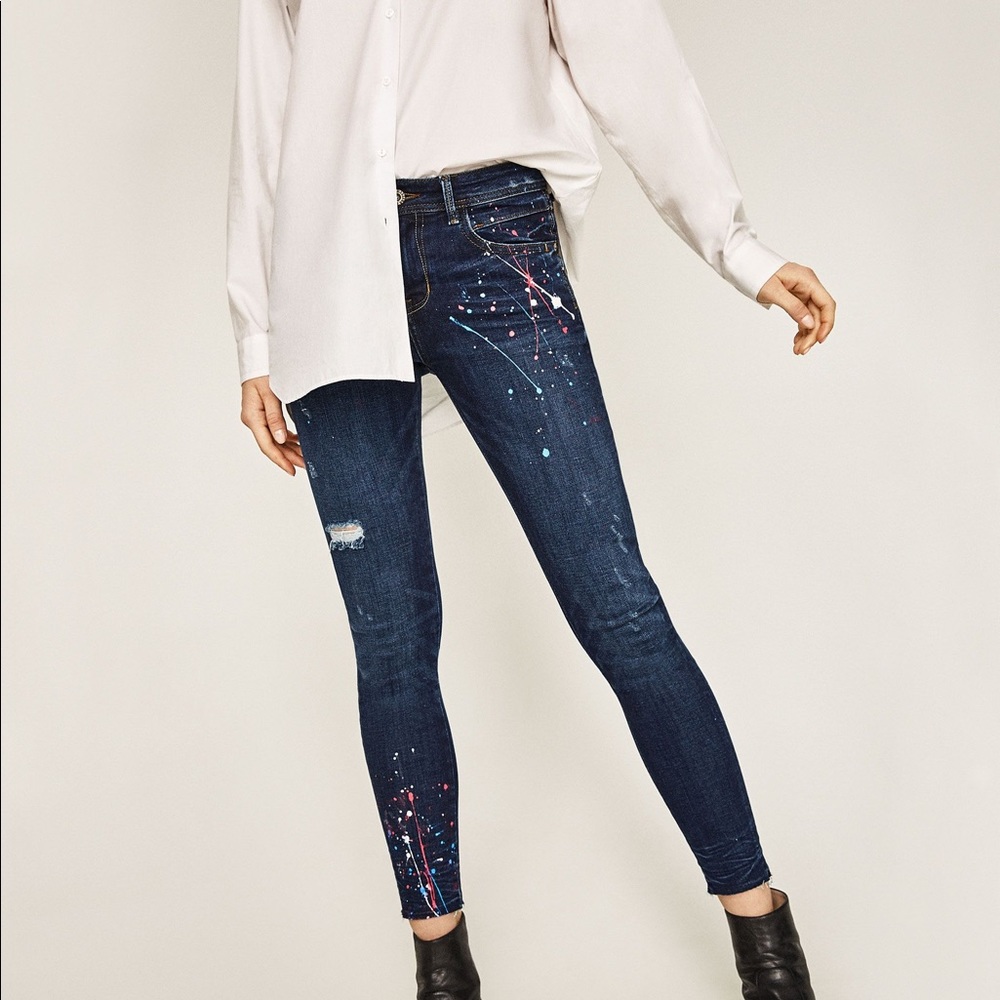 Zara Mid Rise Paint Splatter Jeans